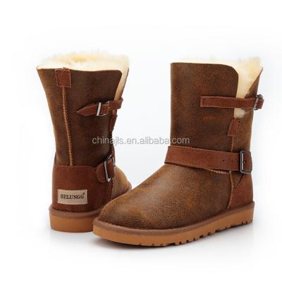 China Waterproof Factory Direct Selling High Quality Printed Super Warm Fashionable Comfortable Sheepskin Wool Snow Boots Shoes For Women for sale