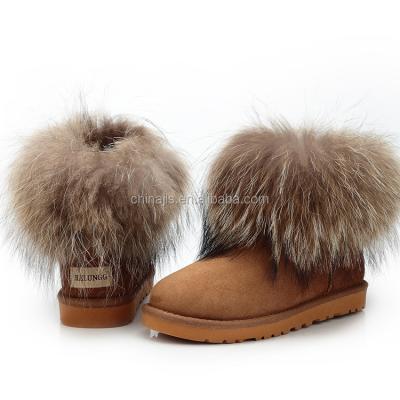 China 2021 Latest Fashion Stylish Classic Style Waterproof Warm Durable Leather Snow Boots With Raccoon Fur Trim Snow Boots Shoes For Women for sale