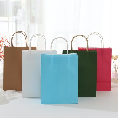 China Recycled Materials Craft Biodegradable White Kraft Paper Carry Tote Shopping Bag With Flat Handle for sale