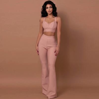 China Sustainable C2683 Factory Direct Sexy Suits Stretch Crop Tops and Long Pants Casual bodycon Women Two Piece Set for sale