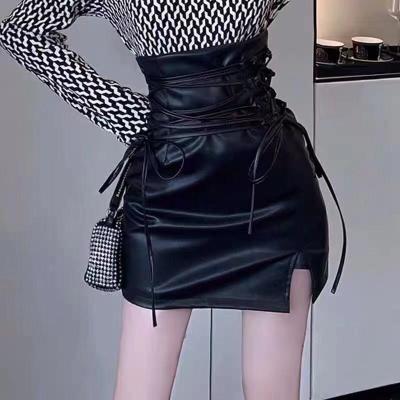 China New Collection A5826 Breathable Synthetic Leather Bodycon Slit Black Mini Women Skirt for sale