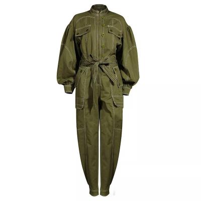 China A4054 Autumn Casual Anti-wrinkle Fashion Women One Piece Overalls Army Green Belted for sale