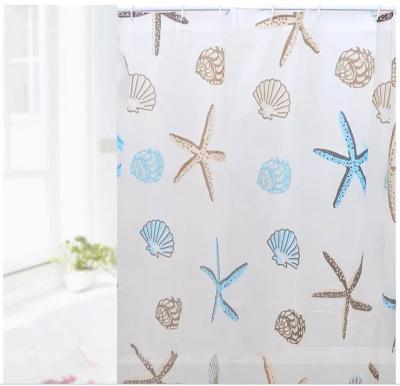 China Beach Starfish Shower Curtain Seashell Polyester Fabric Ocean Blue Sky Sunshine Sustainable Bathroom for sale