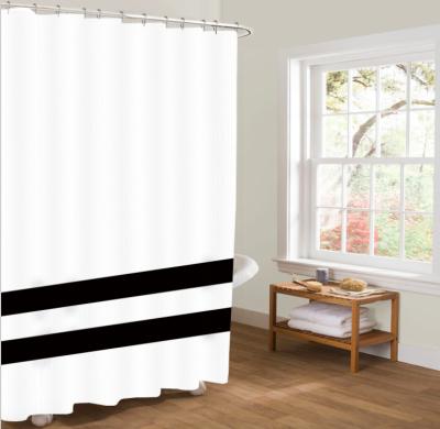 China Sustainable Home Bathroom Polyester White Black White Waterproof Shower Curtain for sale