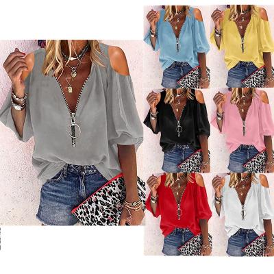 China Others 2022 wholesale women's clothing sheath long sleeve top blouses and shirts zipper cardigan women's shirt multicolor for sale