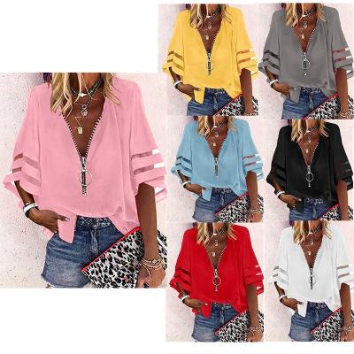 China Others 2022 wholesale women's clothing sheath long blouse and zipper shirts top blouses shirts multicolor cardigan women for sale