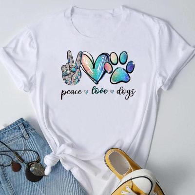 China The Other Wholesale 2022 New Summer T-shirt Love Heart Irregular Print Around The Neck Women's T-shirt for sale