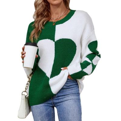 China 2022 Winter Fashion Breathable Custom Heart Logo O-neck Stylish Loose Long Sleeve Knit Pullover Women Sweater for sale