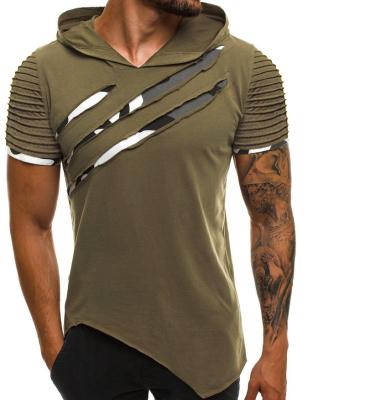 China 2021 New Fashion Anti-wrinkle Cotton T-shirt Men's Ripped Holes Street Wear Slim Fit Tee Shirt for sale