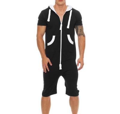 China Wholesale Color Men's Anti-Wrinkle Latex Overalls Short Sleeve And Legs Draw String On Lucky Hoodie Black Overalls for sale