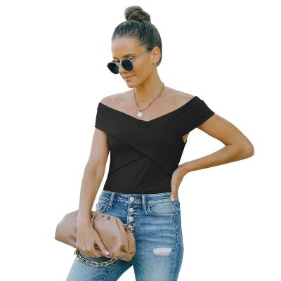 China Wholesale Anti-wrinkle Polyester And Spandex Summer Tops Elegant Women Wear Fitted Off The Shoulder Sexy Tops for sale