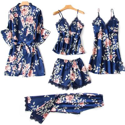 China QUICK DRY sleep wear night wear women short pants long pants dress dress ready to ship floral print 5 pieces women sleep wear for sale