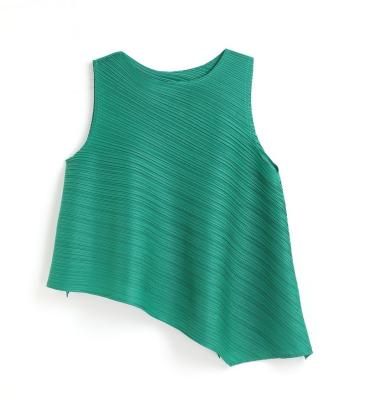 China Fashionable asymmetrical sleeveless tops of issey miyake anti-pilling edge elegant women woman summer fashionable clothes for sale