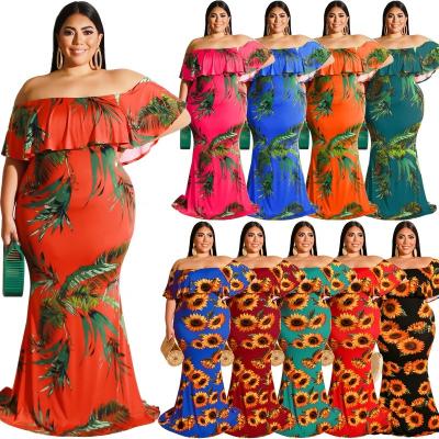 China 2022 new viable trending women shape tube plus size sunflower leaf print summer bodycon elegant sexy plus size dresses for sale