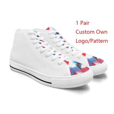 China Fashion trend MOQ don't design your own pattern printed fashionable classic high top canvas unisex shoes sneakers for men and women for sale