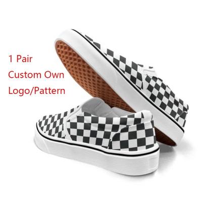 China Fashion Trend 1 Pair Min Order Custom Design Logo Pattern Printed Unisex Trendy Slip On Canvas Shoes for sale