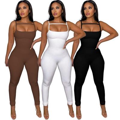 China 2022 Summer Hot Sale Women's Rompers Solid Color Sleeveless Slim Fit Cami Jumpsuit QUICK DRY for sale