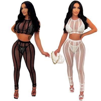 China Women's summer two-piece set best-selling solid color decoration viable sexy mesh bikini set four piece pants for sale