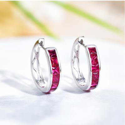 China FASHIONABLE 925 Sterling Silver Ruby Hoops Earrings Stud 12K CZ Hook Earrings Invisible Setting Gold for sale