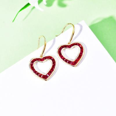 China 2022 FASHIONABLE Zirconia Heart Invisible Setting Earrings 18k 24k 925 Sterling Silver Earrings Ruby Gemstone Trendy for sale