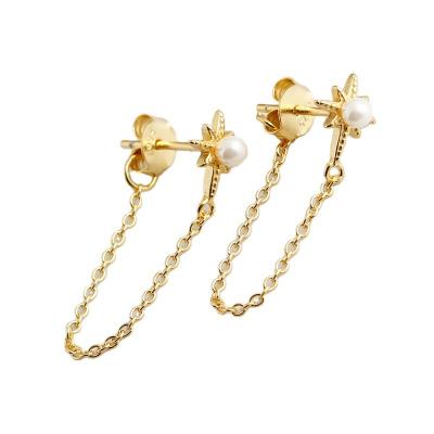 China New SS-EH1211 FASHIONABLE cold wind bling stars shaped shell pearl inset jewelry 925 sterling silver earrings women girls straining stud earings for sale