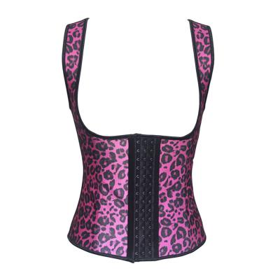 China 100% Breathable Leopard Catsuit Women Waist Trainer Latex Corset Vest Zipper Hooks Slimming Shapewear Body Shaper for sale