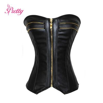 China Antibacterial Night Club Off Shoulder Zipper Women Fashion Corset Top Leather Black for sale