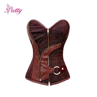 China Breathable Leather Zipper Waist Trainer Jumpsuit Shapewear Bustier Gothic Corset For Women for sale