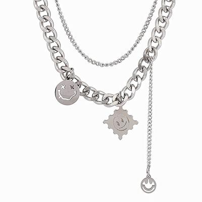 China Goods Personalized Smiley Initial Layered Solid 925 Stainless Steel Hip Hop Necklace Women Best Friend Necklaces for sale