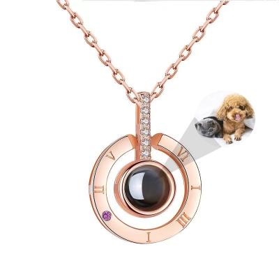 China Dropshipping Fashionable Goods Dropshipping 2022 Commemorative Rotary Photo Engraving Heart Photo Projection I Love You 100 Languages ​​Projection Necklace for sale