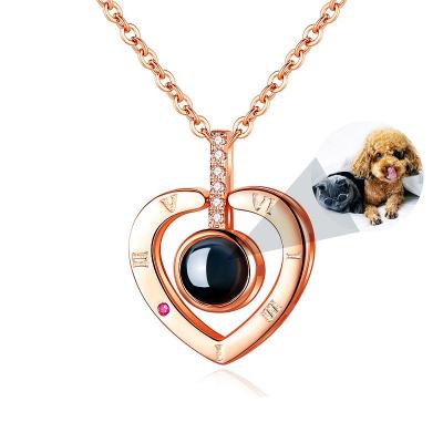 China Goods 2022 Mens Heart Memorial Photogravure Heart-shape Customized Trending Logo Projection Heart Necklace Pendant Custom Made For Women for sale