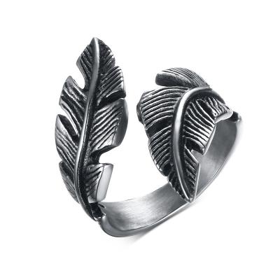 China FASHIONABLE Vintage Silver Open Punk Feather Hippie Ring Alt Leaf Rings Adjustable Ring for sale