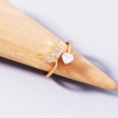 China Hiphop Drop Shipping Zircon Fish Design Ring Open Mermaid Tail Rings Stainless Steel Heart Ring for sale