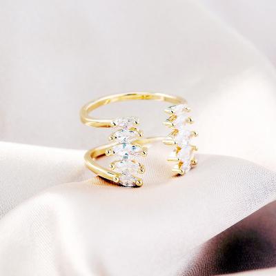 China Stainless Steel Zircons Ring Horse Eye Ring Gem Romantic Copper Zircon Open Rings for sale