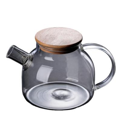 China High borosilicate glass sustainable tea kettle and glass water pitcher with bamboo lid and big mouth which can strain for sale