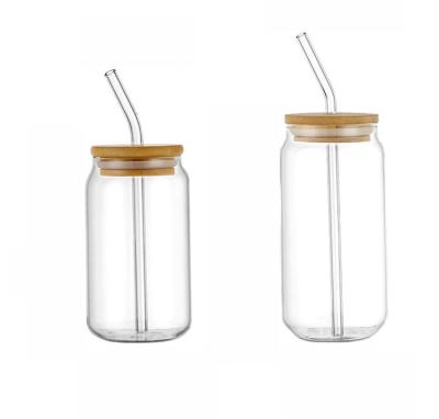 China NO Cola 12oz 16oz 500ml Reusable Glass Beer Mug Eco-friendly Can Blank Beer Can Glass 16oz With Bamboo Lid And Straw for sale