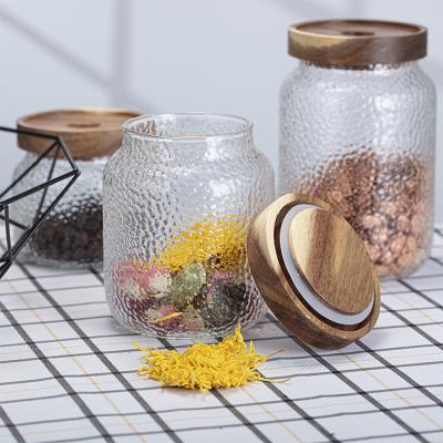 China Kitchen Use Glass Jars Canisters Lids Food Bamboo Clear Glass Home Viable Storage Glass Jars for sale