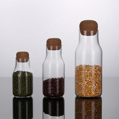 China Factory Wholesale Sustainable Borosilicate Glass Cork Ball Stopper Kitchen Storage Jars Airtight for sale