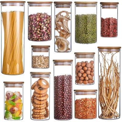 China Sustainable High Borosilicate Glass Storage Tank Household Transparent Kitchen Sealed Storage Jar Sealed Bottle With Lid Silicon Bamboo Ring for sale