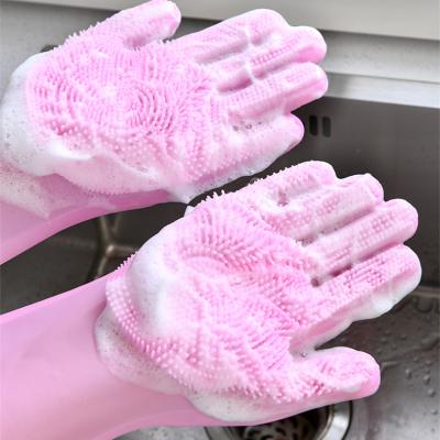 China House Cleaning Custom Heat Resistant Silicone Scrubber Silicone Brush Dish Cleaning Rubber Wash Dish Hand Gloves Kitchen Silicone Gloves for sale