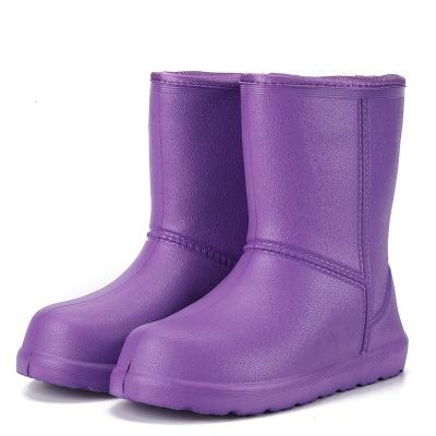 China Wholesale Fashion Trend EVA Ladies New Plus Velvet Warm Winter Non-slip Purple Red-Brown Low Rain Boots for sale