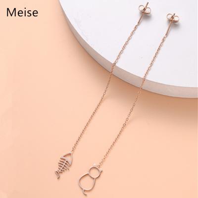 China Other Yiwu Meise Long Tassel Cat Fish Bone Stainless Steel Cute Cat Fish Earrings MS0072 Fashionable Earrings Personality for sale