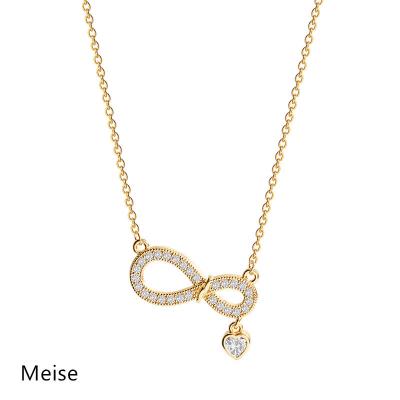 China Other Yiwu Meise Stainless Steel Infinity Shape Choker Necklace 18k Gold Plated Cubic Zirconia Bowknot Pendant Necklace AN0660 for sale