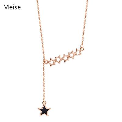 China Nickel Yiwu Meise AN0610 Star Necklace Black Oil Drip Pentagon Star Hollow Steel Tassel Necklace Summer Candy Free Lead Free Jewelry for sale