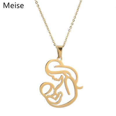 China The Other Yiwu Meise XX0293 Mom Breastfeeding Baby Necklace Stainless Steel Mom Pendant Necklaces For Mother's Day Birthday Gift for sale