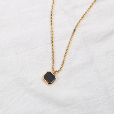 China Wholesale Yiwu Meise AN0611 Rope Chain Onyx Square Necklace Lead Free Nickel Free Black Pendant Necklace Stainless Steel Jewelry Drop Shipping for sale