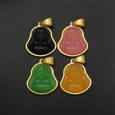 China Other Yiwu Meise XX0455 Jade Necklace Jewelry Laughing Buddha 316 Stainless Steel 18k Gold Inlaid With Jade Jade Pendant for sale