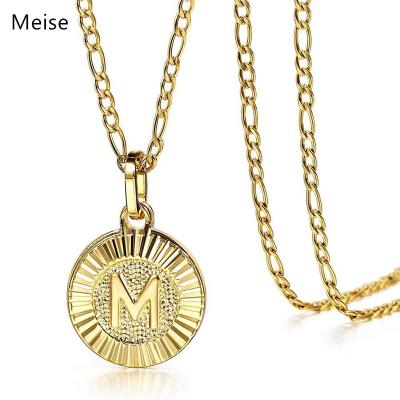 China Yiwu Meise Round Locket Coin Letter Necklace CLASSIC A-Z Name Jewelry Adjustable Personaziled Stainless Steel Initial Pendant YY059 for sale