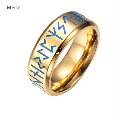 China Yiwu meise ZZ515 8MM arc mirror punk inner light etched Ring Nordic Viking Text Luminous Ring Glowing Men's Ring for sale