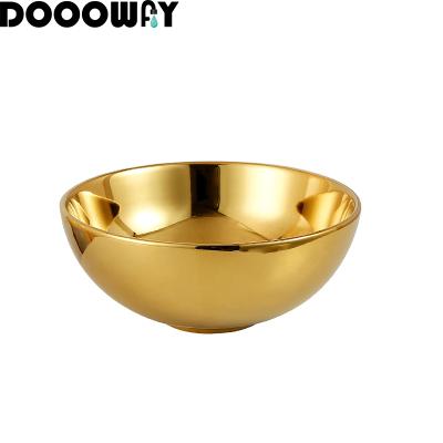 China Good Sale Modern Above Counter Round Gold Plating Wash Basin for sale